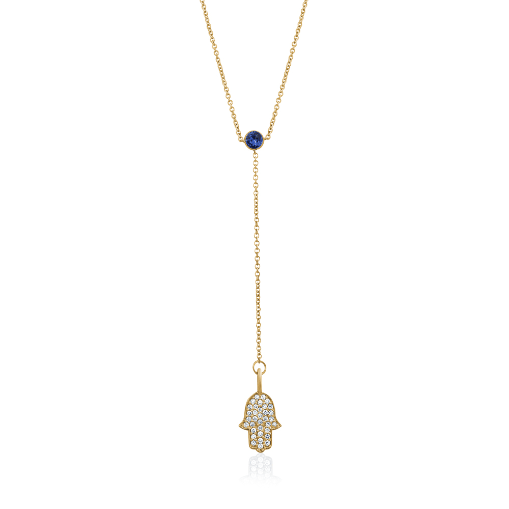 Collier Saphir Hamsa Pendant Diamant