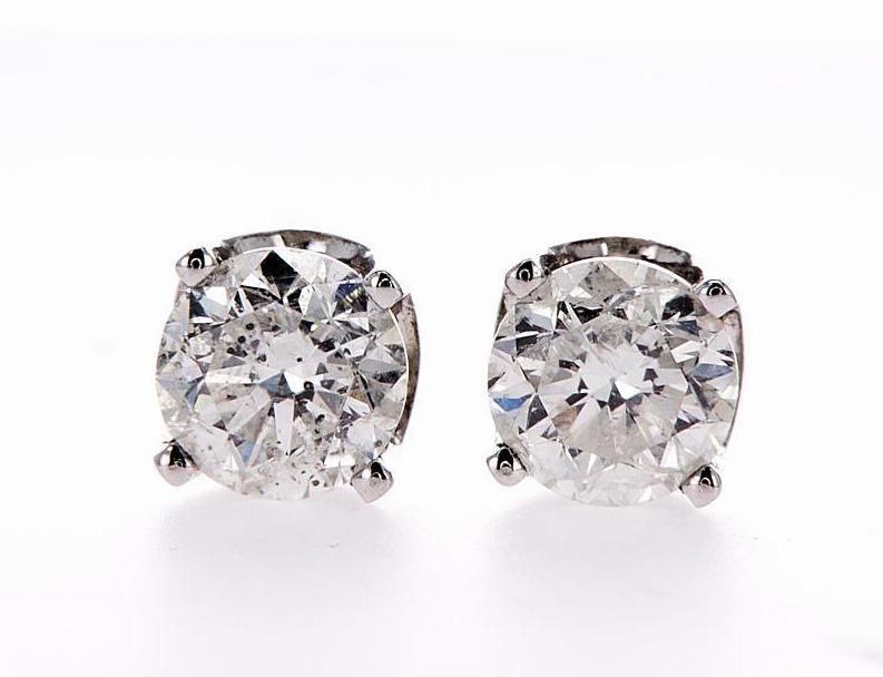 14K Gold Round Diamond Stud Earrings (2.00Ctw) - mydiamond.ca