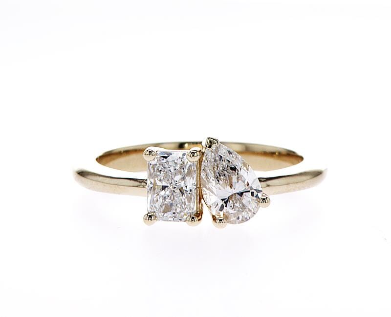 Lab-created pear and radiant diamond ring with white gold band - available at MyDiamond.ca"