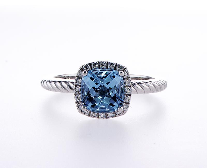 Cushion Cut Topaz Diamond Halo Twist Ring (7x7mm) - mydiamond.ca