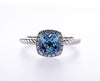Cushion Cut Topaz Diamond Halo Twist Ring (7x7mm) - mydiamond.ca