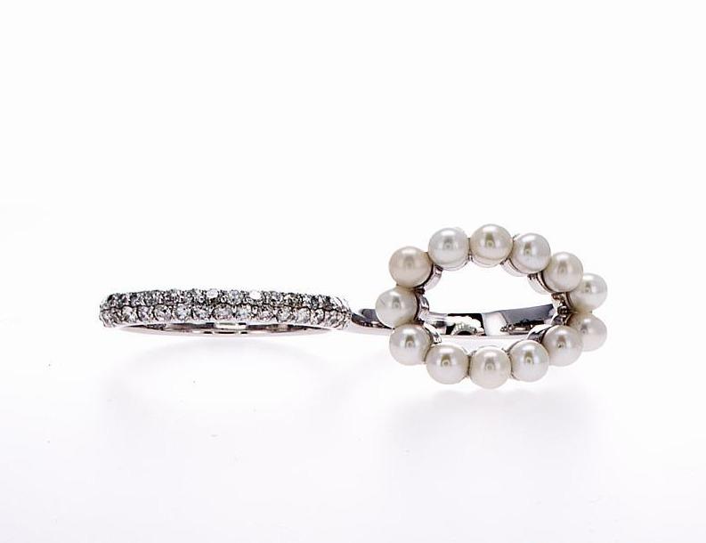 Double Ring With Pearls And Diamonds - mydiamond.ca