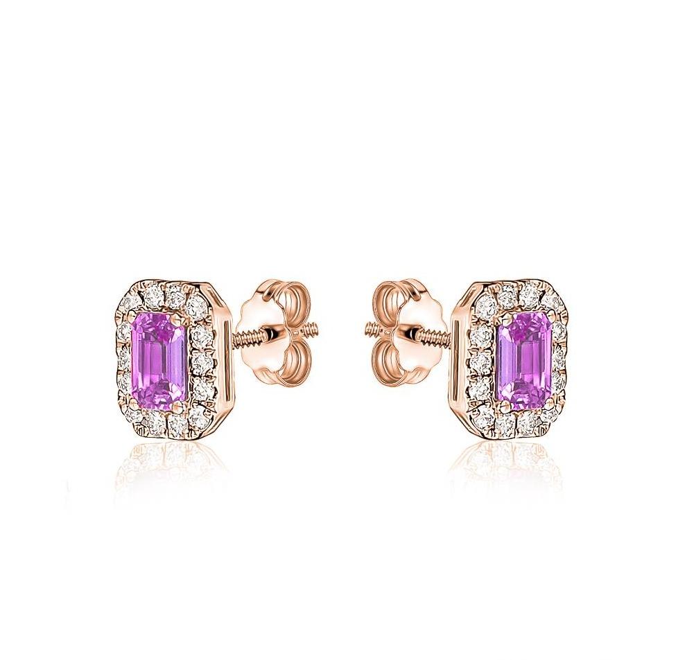 Pink sapphire halo earing Earrings Mydiamond 14K Rose gold