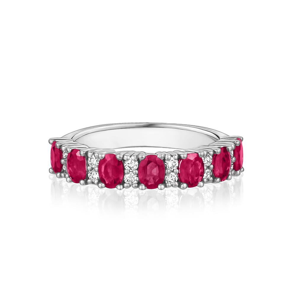 Seven Ruby and Diamond Ring Rings Mydiamond 14K White Gold 3.5