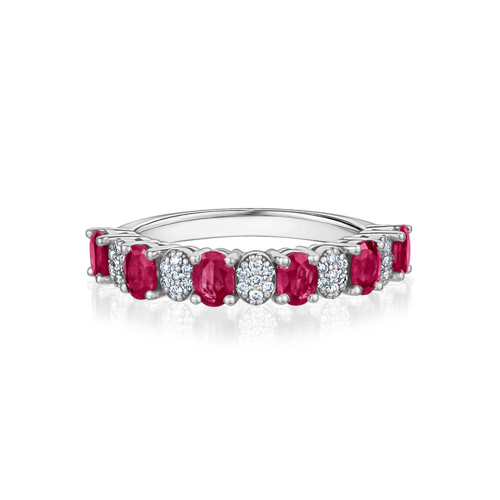 Six Ruby and Pavé Diamond Ring Rings Mydiamond 14K White Gold 3.5