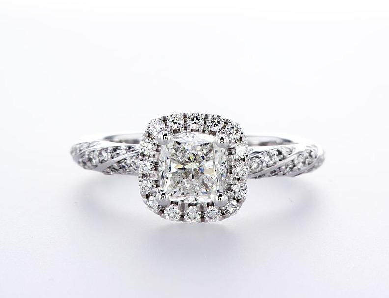 SWIRL CUSHION HALO ENGAGEMENT RING (1.54CTW) Rings Mydiamond 14K White Gold 3.5
