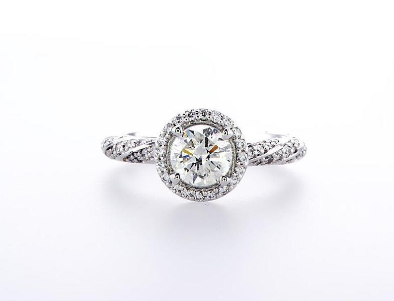 SWIRL ROUND HALO ENGAGEMENT RING (1.13CTW) Rings Mydiamond 14K White Gold 3.5