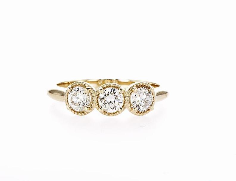TINA THREE STONE DIAMOND RING (0.73CTW) Rings Mydiamond 14K Yellow Gold 3.5