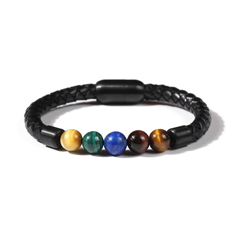 Bracelet en cuir avec pierres naturelles 5 couleurs