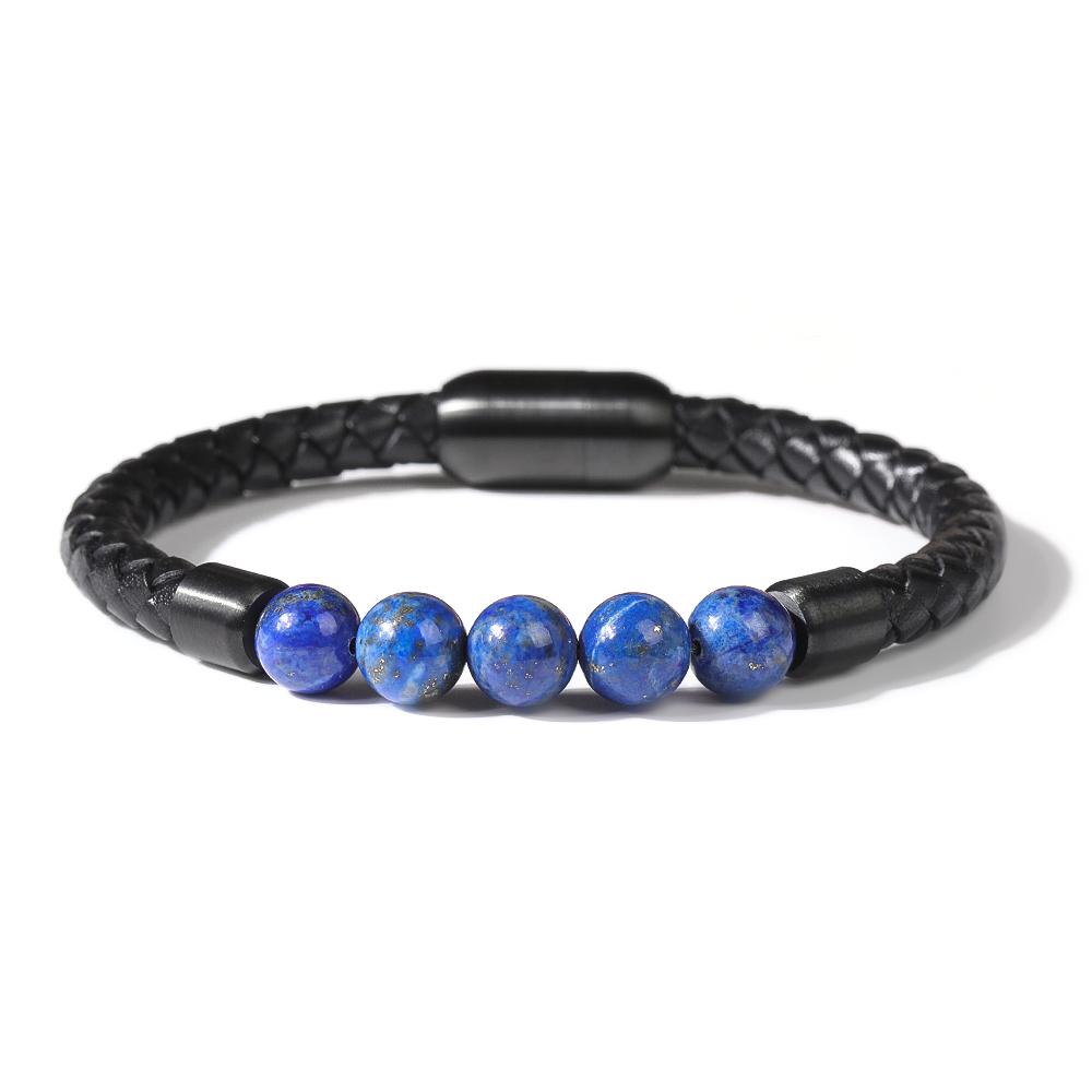 Nature Lapis Lazuli Stone Leather Bracelet