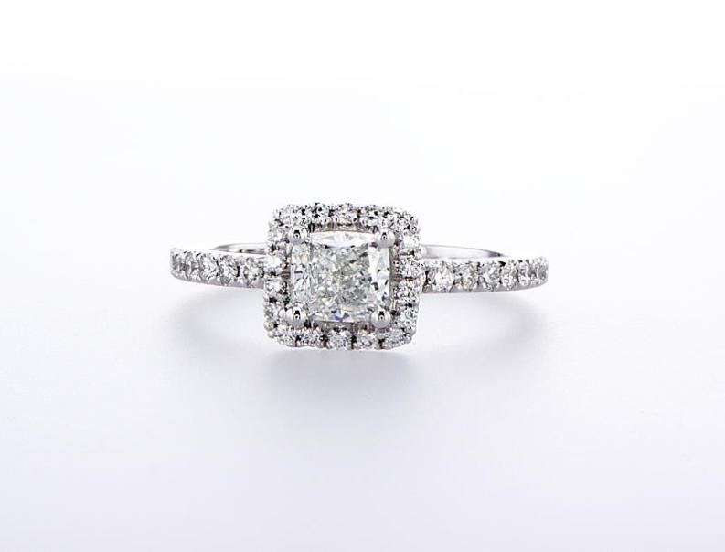 Cushion Diamond With Princess Shape Halo Engagement Ring (1.05Ctw) - mydiamond.ca