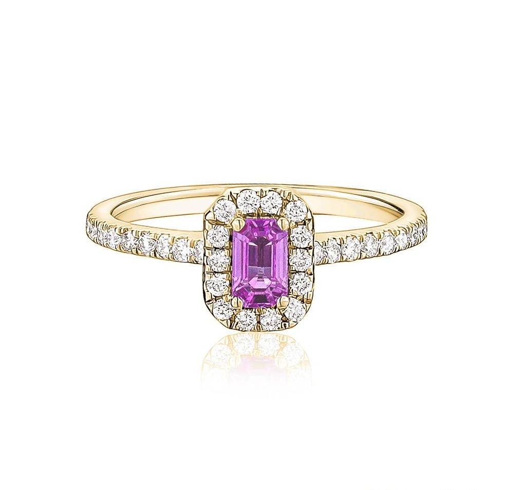 Emerald Cut Pink Sapphire Halo Ring–