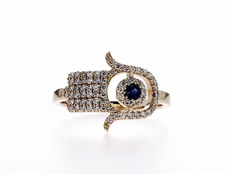 Hamsa Diamond Ring With Blue Sapphire ( 0.32Ctw) - mydiamond.ca