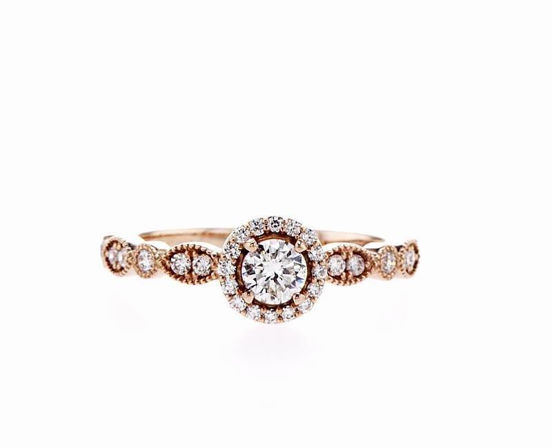 Milgrain Marquis Shape & Round Cut Engagement Ring (0.46Ctw) - mydiamond.ca