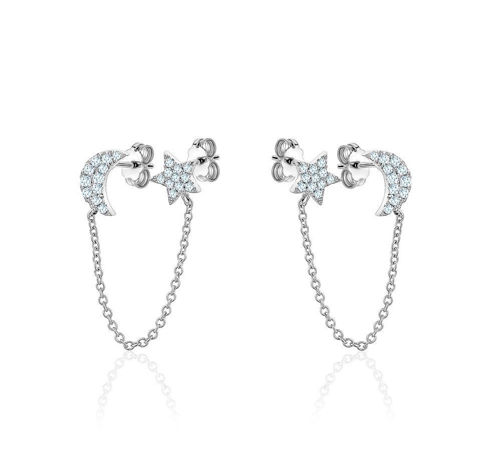 Moon Star Chain Diamond Earrings (0.25Ctw) - mydiamond.ca