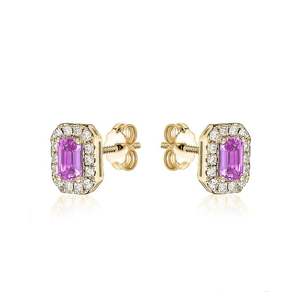 Pink sapphire halo earing Earrings Mydiamond 14K Yellow Gold