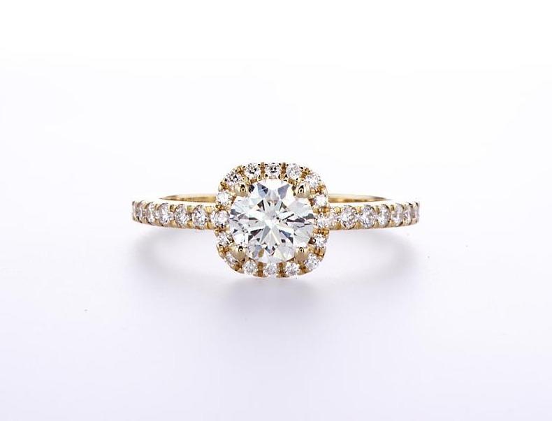 ROUND DIAMOND WITH CUSHION SHAPE HALO ENGAGEMENT RING (1.00CTW) Rings Mydiamond 14K Yellow Gold 3.5