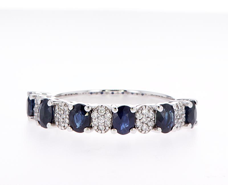 Six Sapphire and Pavé Diamond Ring Rings Mydiamond 14K White Gold 3.5