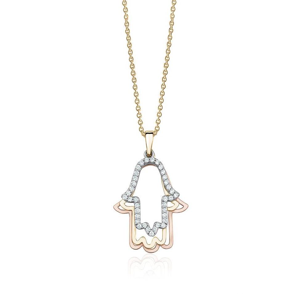 THREE COLOR HAMSA WITH DIAMONDS (0.23CTW) Necklace mydiamond.ca 14K YELLOW GOLD