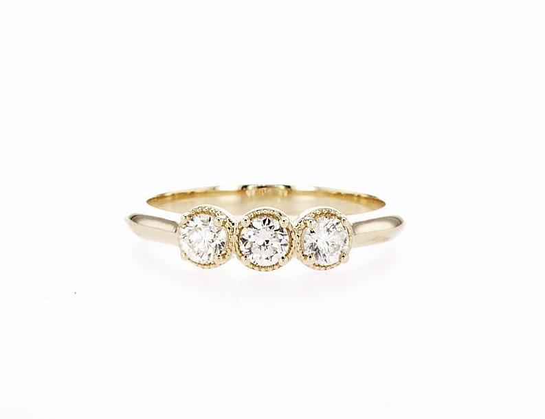 TINA THREE STONE DIAMOND RING (0.45CTW) Rings Mydiamond 14K Yellow Gold 3.5